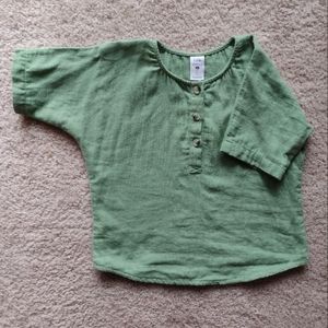 Kate Quinn Organics Cotton Gauze Green Oversized Boxy Henley T-Shirt Size 3T